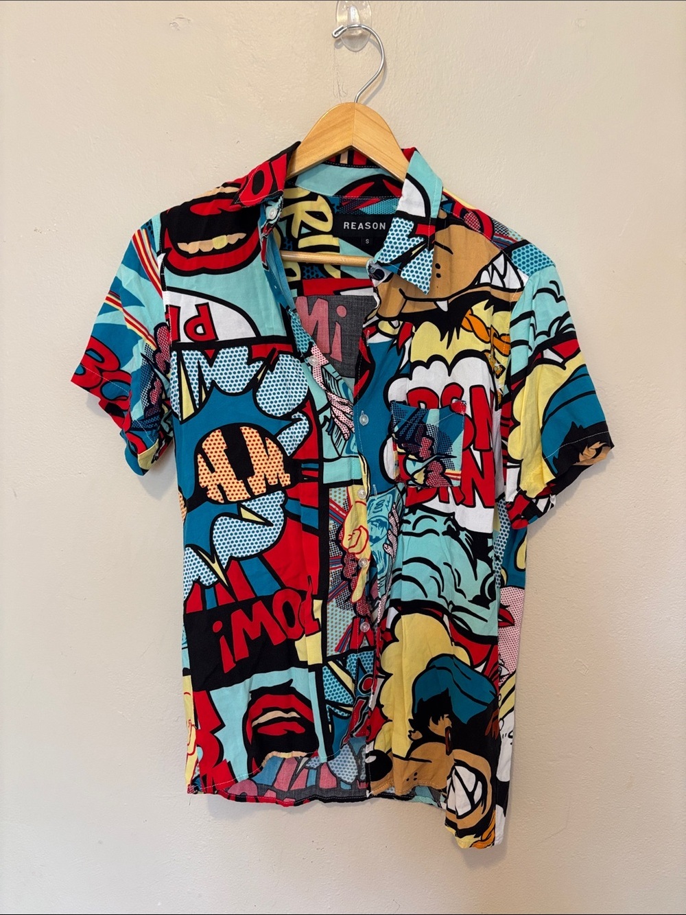 Reason Men's Multicolor Pop Art Short Sleeve Button-Up Shirt
